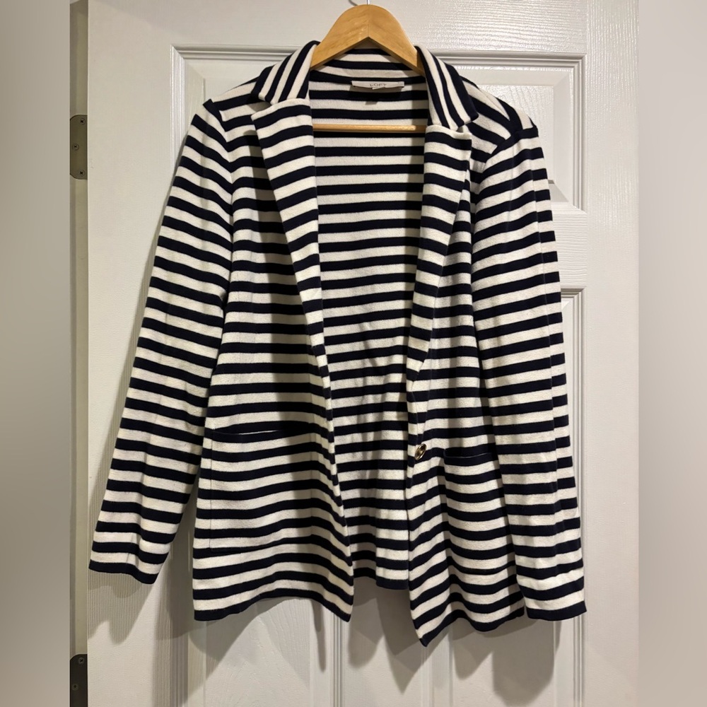 Striped navy and White Women's sweater Blazer